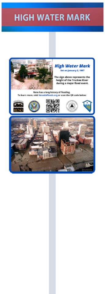 A image preview of the High Water Mark sign that will be displayed along the Truckee River in Reno's Wingfield Park.